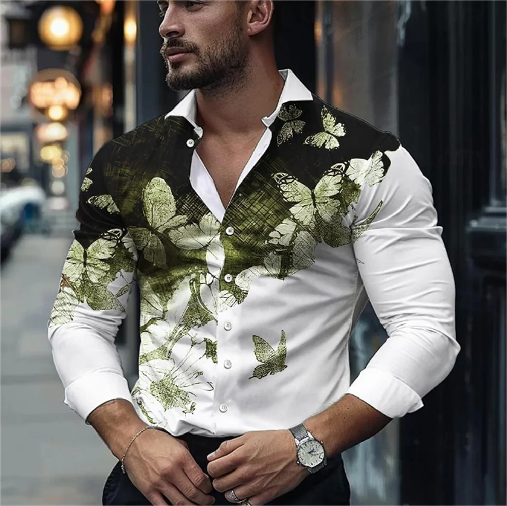 

Butterfly Business Men's Shirt High Quality Butterfly Pattern Long Sleeve Shirt Lapel Comfortable Soft Men's Clothing