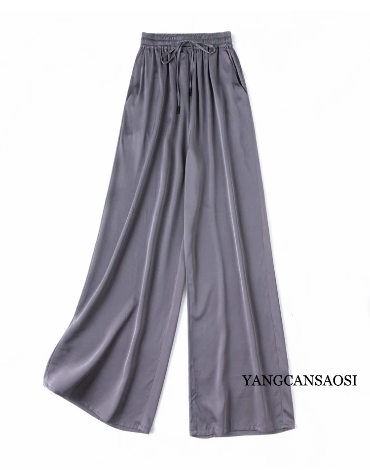 Vertical Naked Feeling 93% Natural Mulberry Silk Elastic Double Qiao Satin Elastic Waist Women's Fashionable Wide Leg Pants