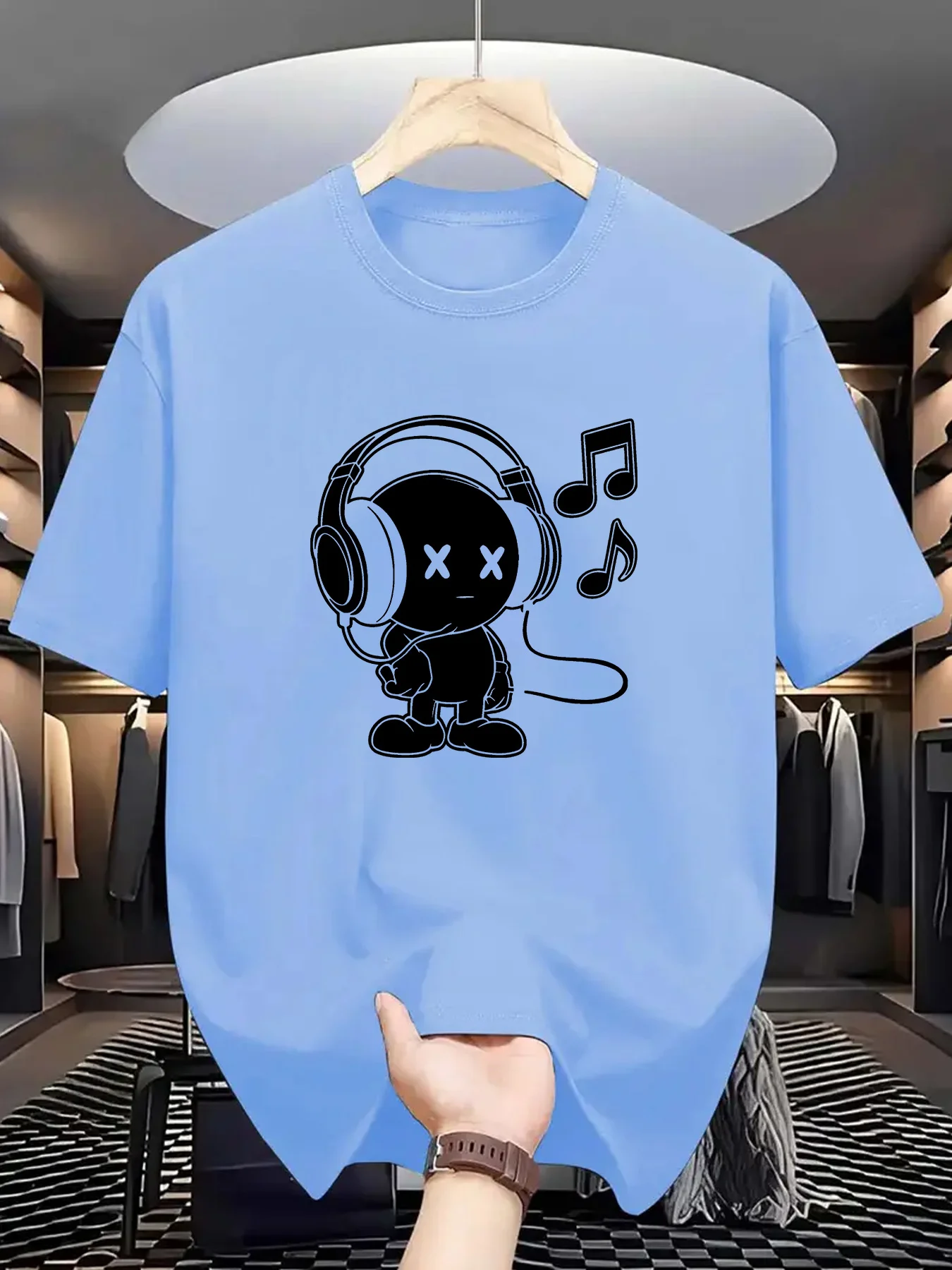 Summer men's 100% cotton casual loose fit plus size music themed printed comfortable sports round neck short sleeved T-shirt top image 5
