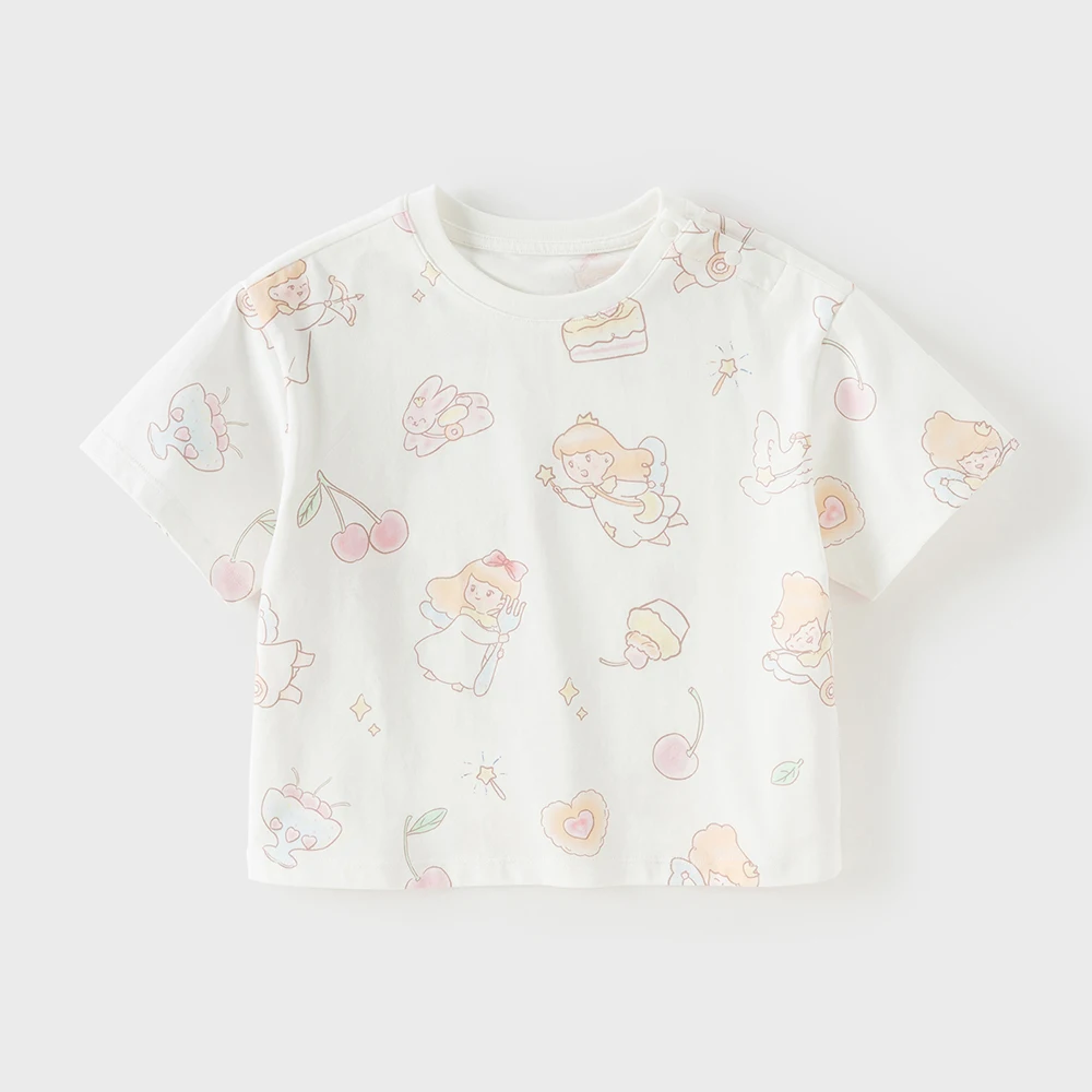 Dave Bella Girl Cartoon T-shirts Kids Summer Printed Tees Children Short Sleeve Cotton Tops Casual Outdoor Clothes DB2262245