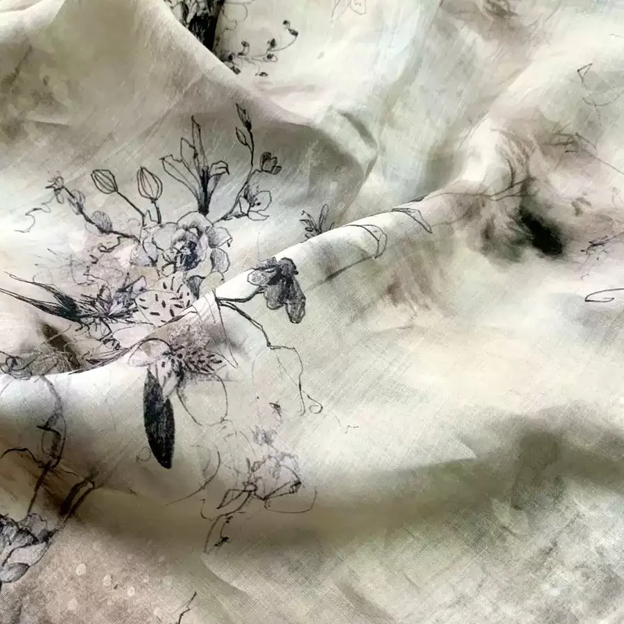 

1 yard ramie fabric Small flower plant printing materiel Shirt skirt cheongsam tissu designer fabric for patwork