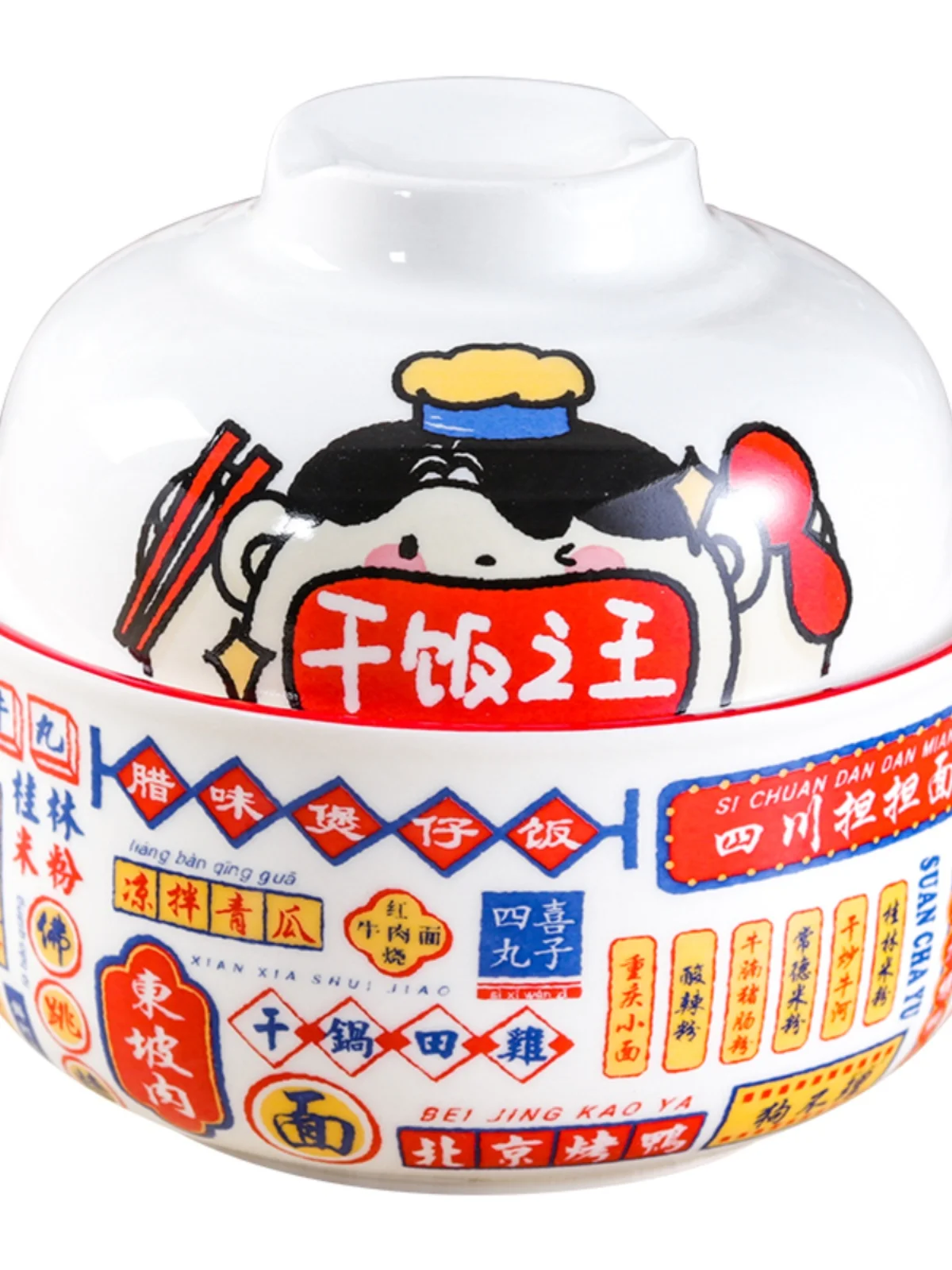 Super Large Size Ceramic Soup Bowl with Lid for Instant Noodles Rice Lunch Box Home Dormitory Student Meal Time Cute Bowl