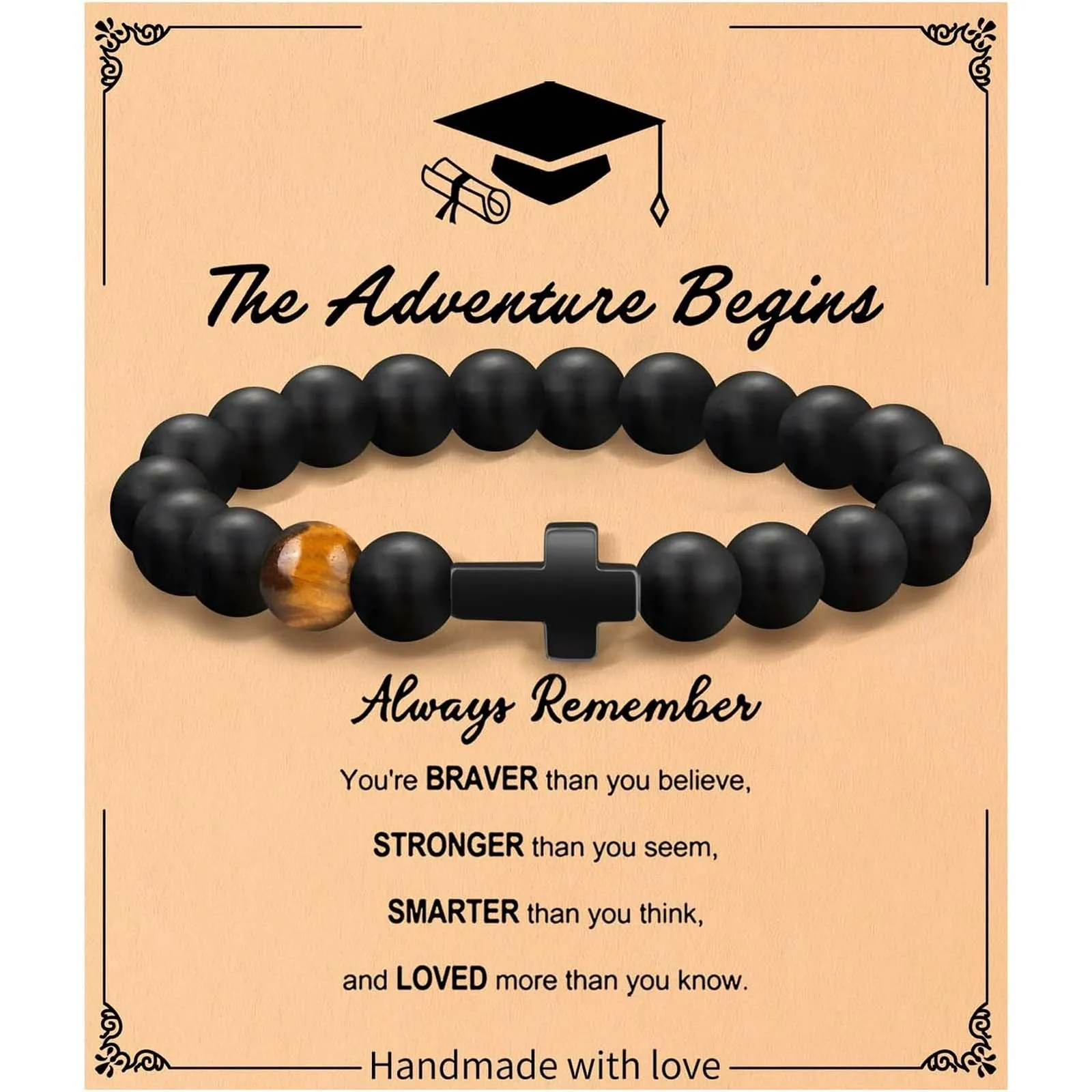 Adventure Begins Bracelet Charm Inspirational Beaded Adventure Begins Jewelry Graduation Gift Braver Stronger Loved Wristband T1