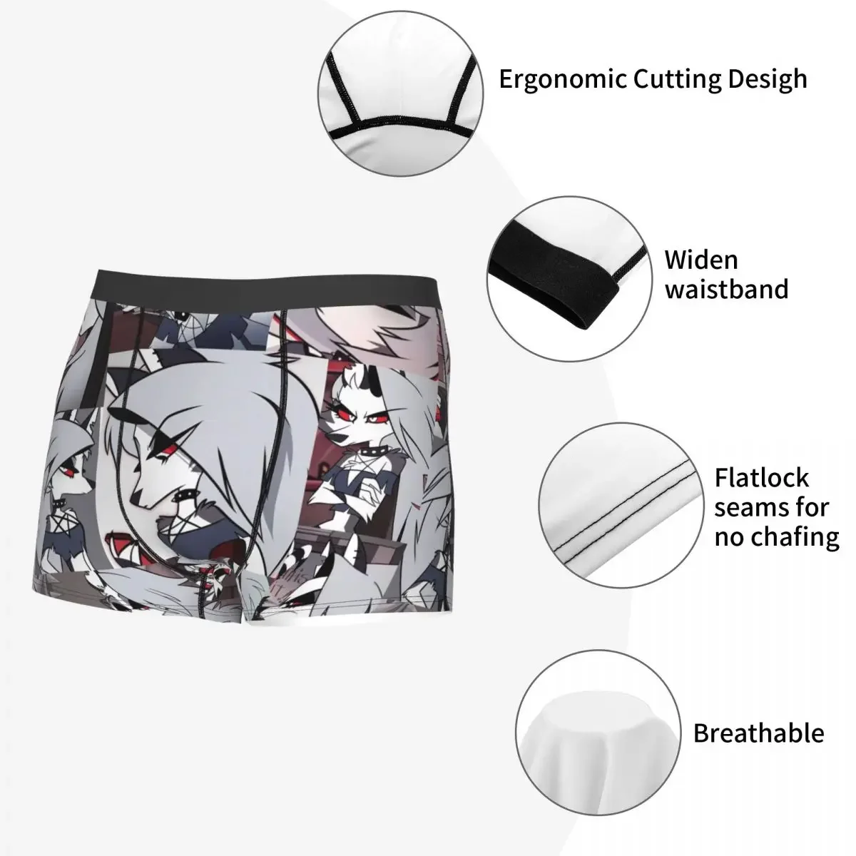 لونا كولاج الرجال الملابس الداخلية Helluva Boss أنيمي سراويل بوكسر سراويل الجدة لينة السروال للذكور حجم كبير