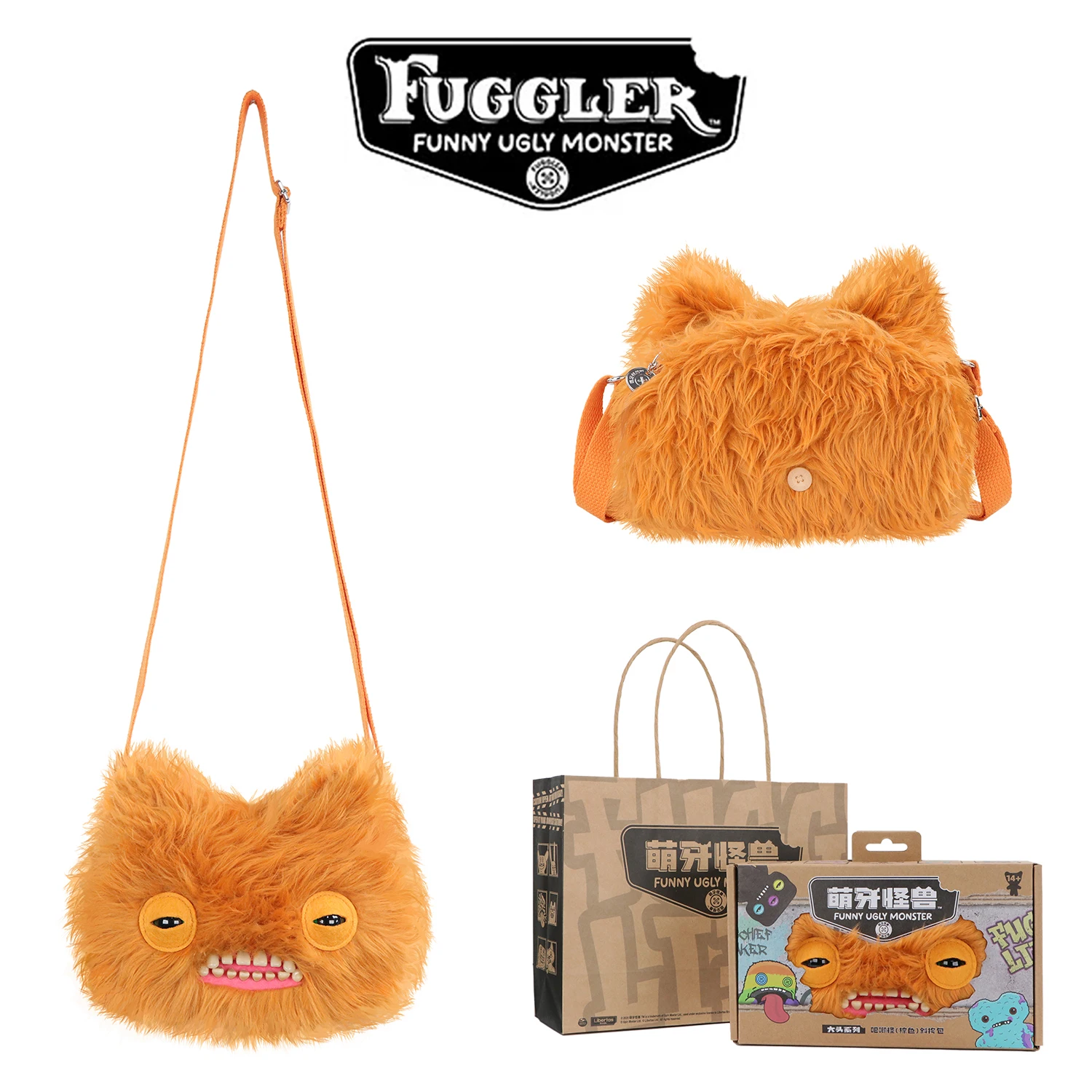 Fugglers Hässliches Zahnmonster Flauschige Umhängetaschen Niedliche Fugg Plüsch-Geldbörse Schulter-Rucksack Portemonnaie für Mädchen Jungen Cartoon-Tier 22CM