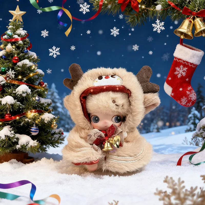 DIMOO WORLD Dolls Festliche Outfit-Kollektion, Weihnachtsschal und Weihnachtsmann-Schneemann-Schal, Neujahrsgeweih-Umhang, Strampler im britischen Stil