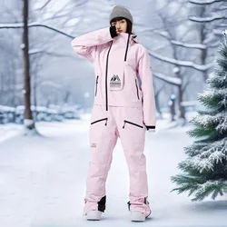 2025 Men Baggy Skiing Suites Winter Snow Clothes Couple Warm Jumpsuits Ladies Windproof Ski Overalls Snowboarding Tracksuit Set