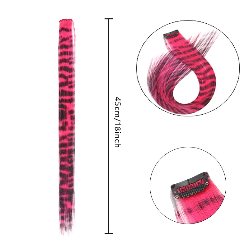 Extensión de Cabello Sintético de Color con Tarjeta, Invisible y Sin Rastros, Estampado de Leopardo, Largo Lacio con Mechón Colgante 4