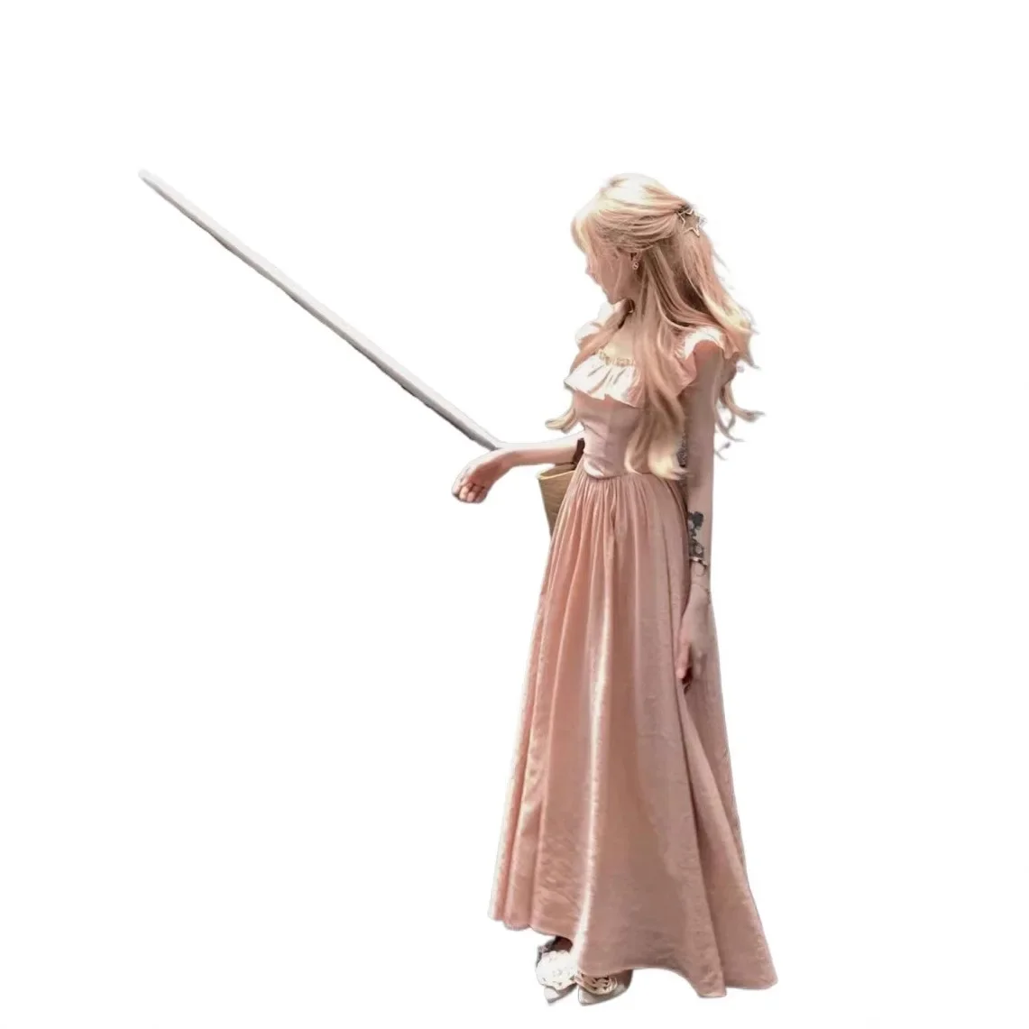 Robe gelatinuse pêche, nouvelle mode d'été, Style français, col carré, cintrée à la taille, jupe longue Slim, vêtements pour femmes