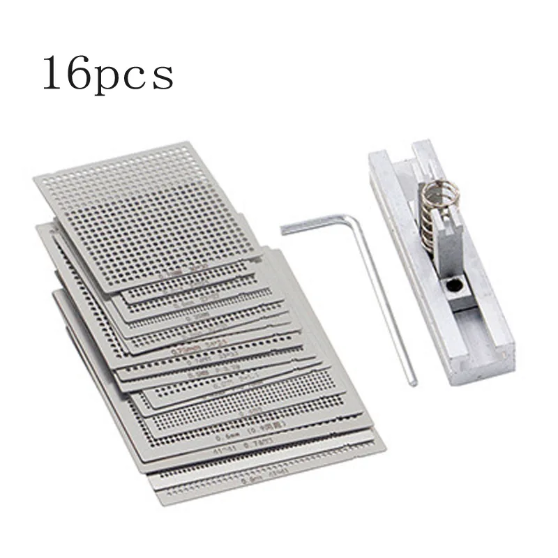 New Heat BGA Reball Reballing Net  universal Stencils Template Set Kit Silver Steel Welding Fluxes with stand