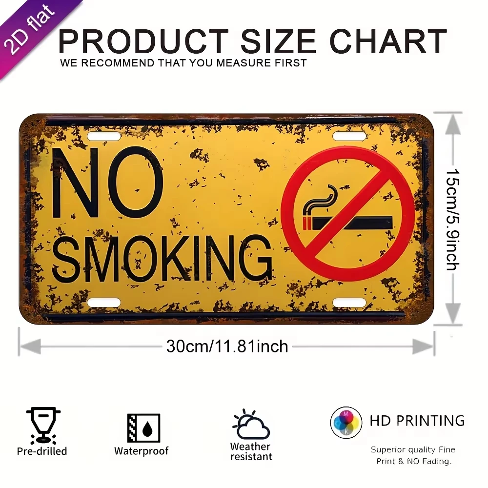 2D Flat, 1-Pack Vintage No Smoking Metal Sign - Aluminum Wall-Mounted UV Printed Rustic Yellow Decorative