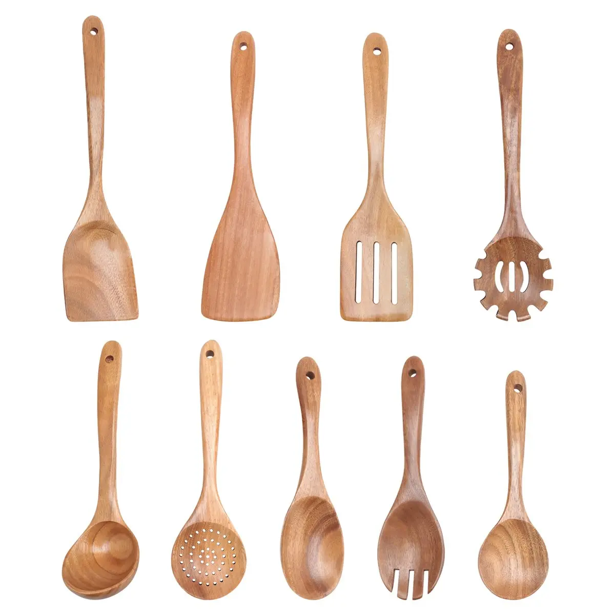 ✼Wooden Kitchen Utensils Set,9 Pcs Wooden Spoons for Cooking,Wooden Cooking Utensils,Wooden Spoons for Non-Stick Pan