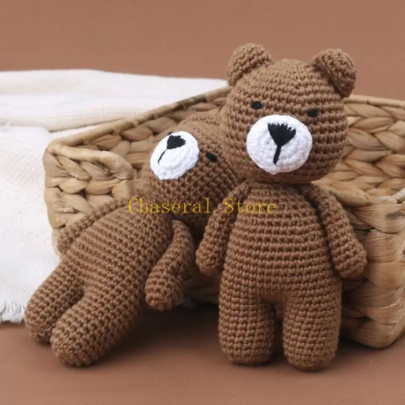 E7ce Baby Häkelbären Puppengefüllte Tier schlafende Braunbär Handspielzeug Neugeborene Schlafhilfe Geschenk Fotografie Requisite