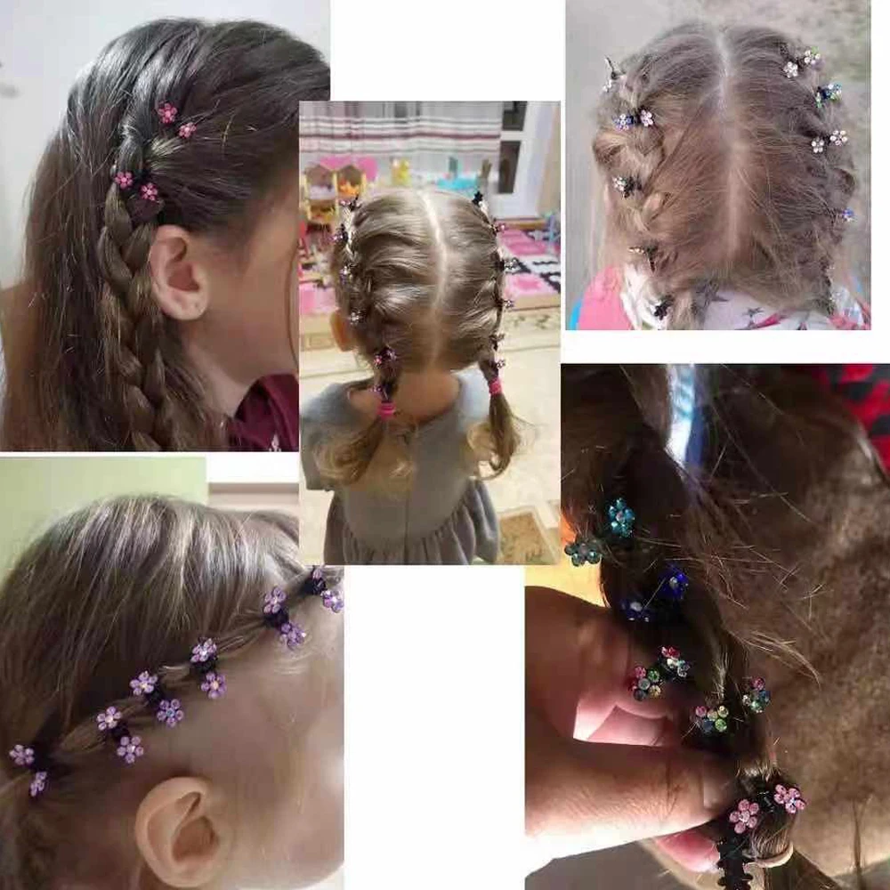 Juego de minipinzas para el pelo con diamantes de imitación y flores para niños, horquillas dulces, accesorios para el cabello, pinzas para el