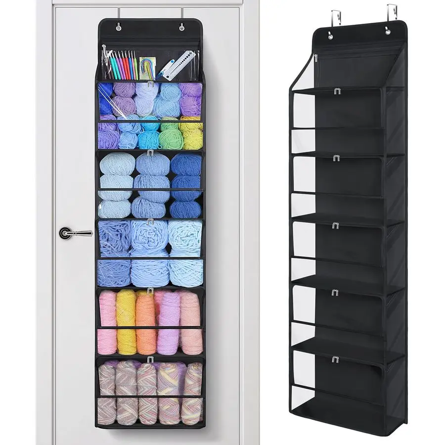 

Hanging Yarn Storage Organizer with 6 Zipper Closure Compartments, Large Capacity Crochet Storage Organizer, Over The Door Yarn