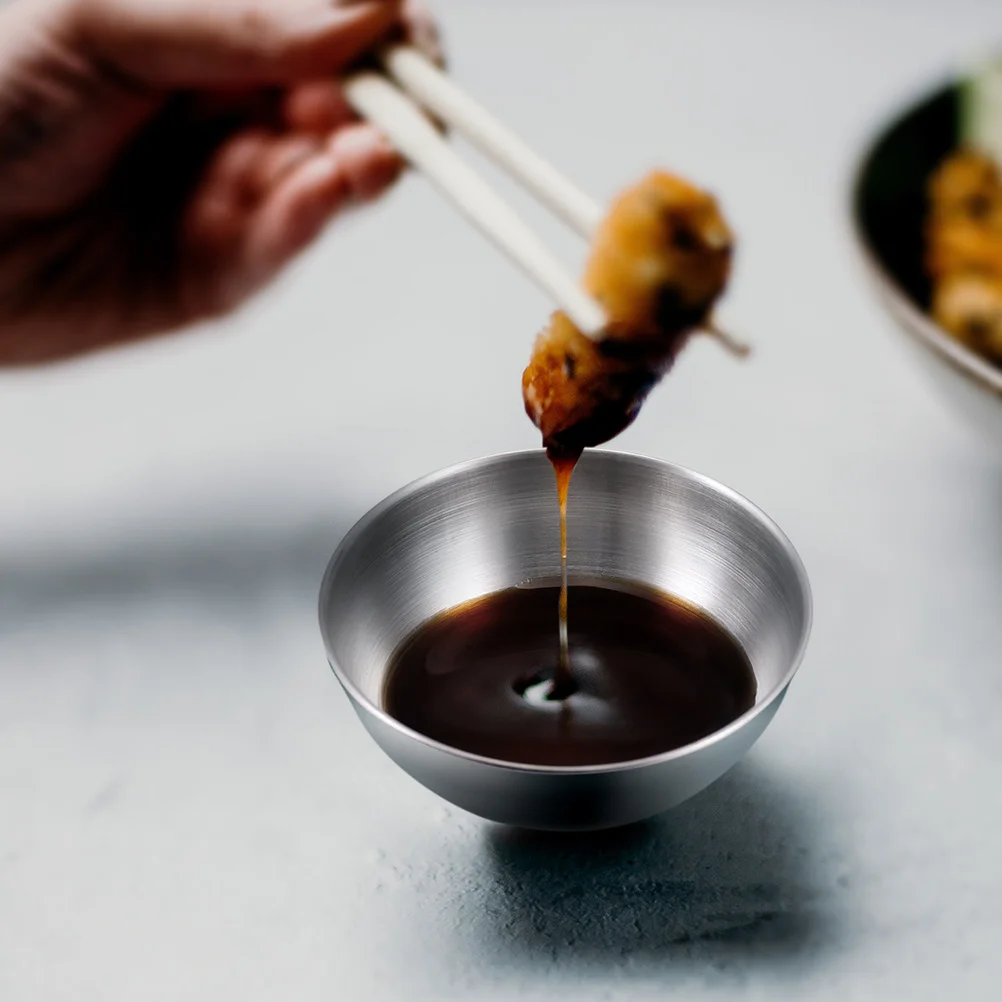 

4Pcs Round Stainless Steel Dipping Bowls Seasoning Plates Set for Sauce Side Dish Dessert Restaurant Home Hotel