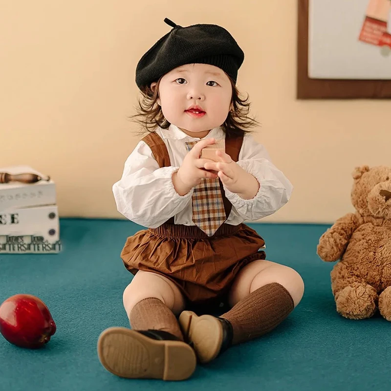 赤ちゃんの写真撮影のための英国スタイルの変装,小さなクマの衣装,子供服のアクセサリー,3個セット,2〜3か月