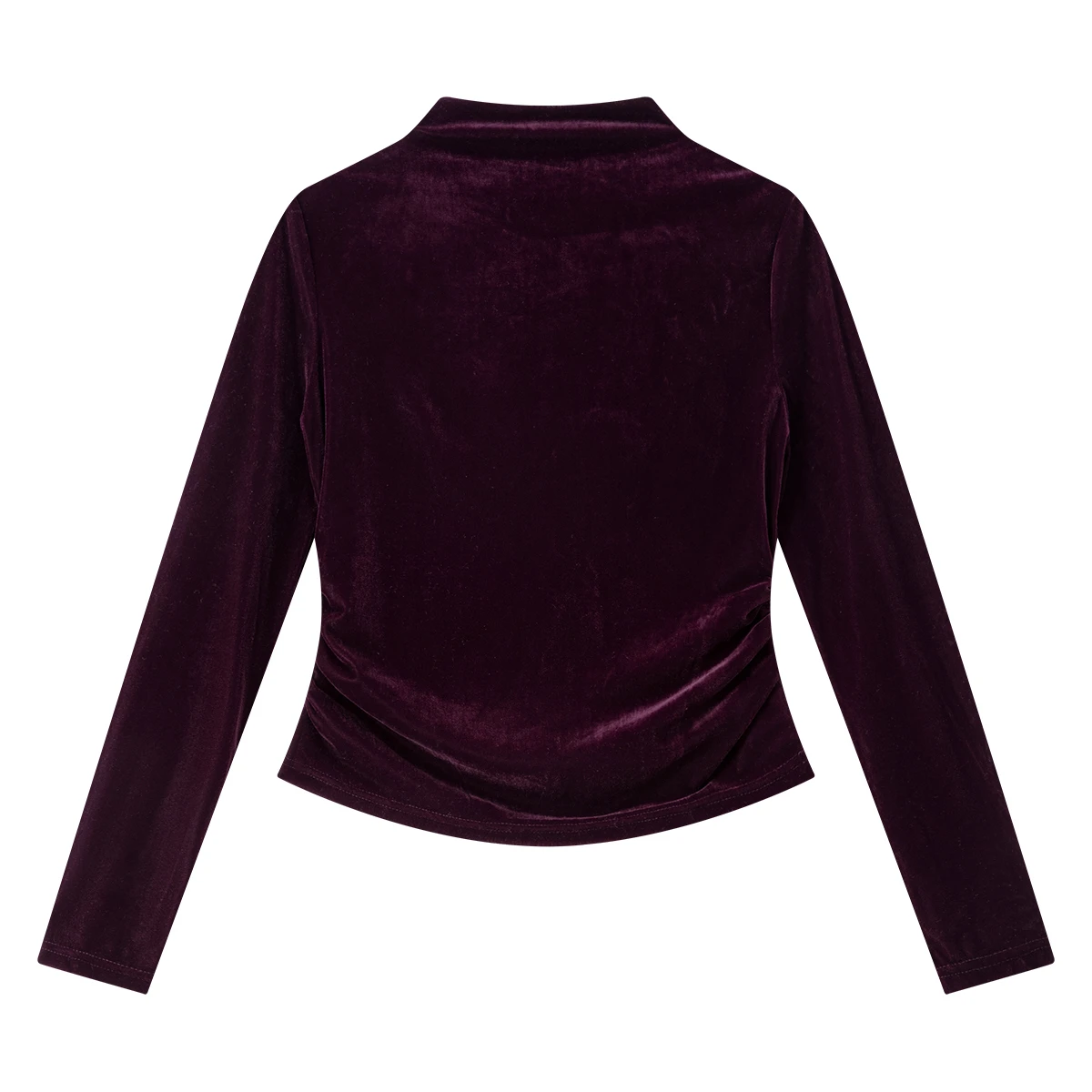 VIMLY, camiseta de terciopelo rojo para mujer, Tops informales de punto ajustados, camisetas Vintage de invierno 2025, camisetas de manga larga con pliegues y cuello simulado para mujer A3305