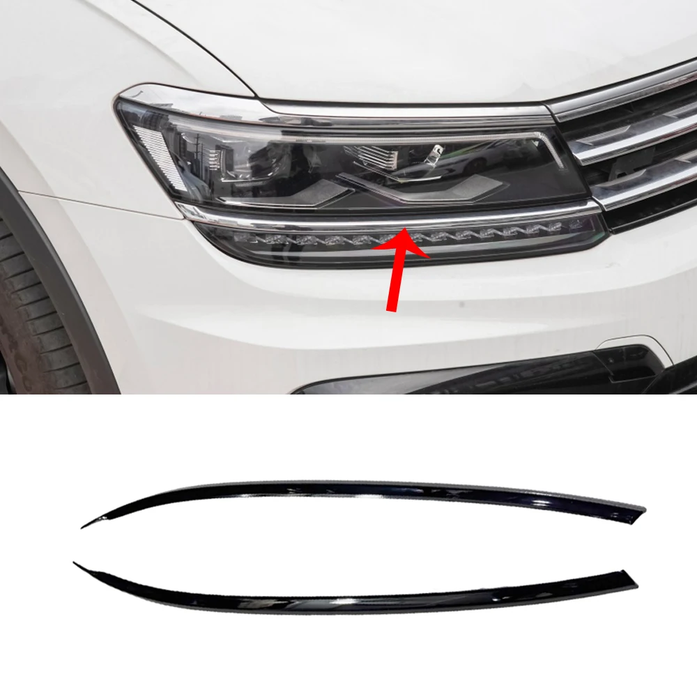 Voor Vw Tiguan MK2 R-Lijn 2017-2021 Voorbumper Koplamp Wenkbrauwen Center Grille Mistlamp Zwart Molding strips Stickers Trim