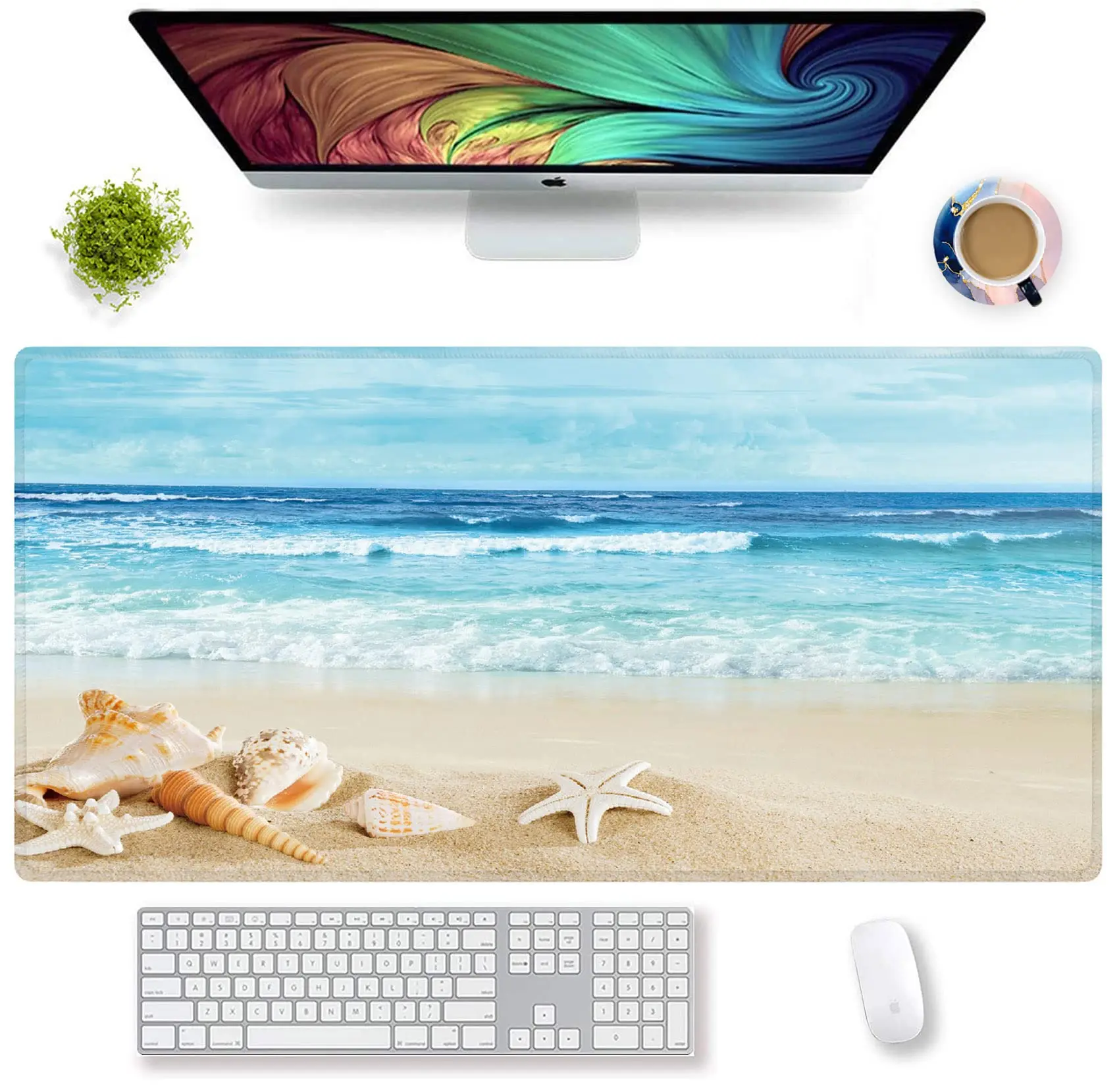 Tropical Palm Sea Beach View Mouse Pad Non-Slip Large Gaming Mouse Pad with Stitched Edges XL Laptop Keyboard Mouse Mat Desk Pad