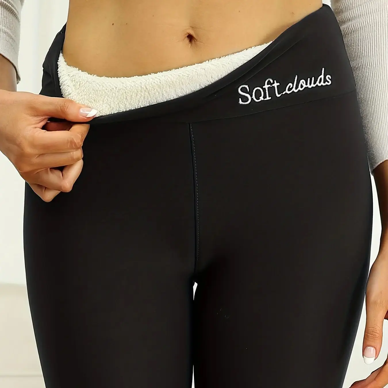 Leggings caldi foderati in pile ispessito casual ricamato da donna con fodera in lana di agnello per la corsa Colanti