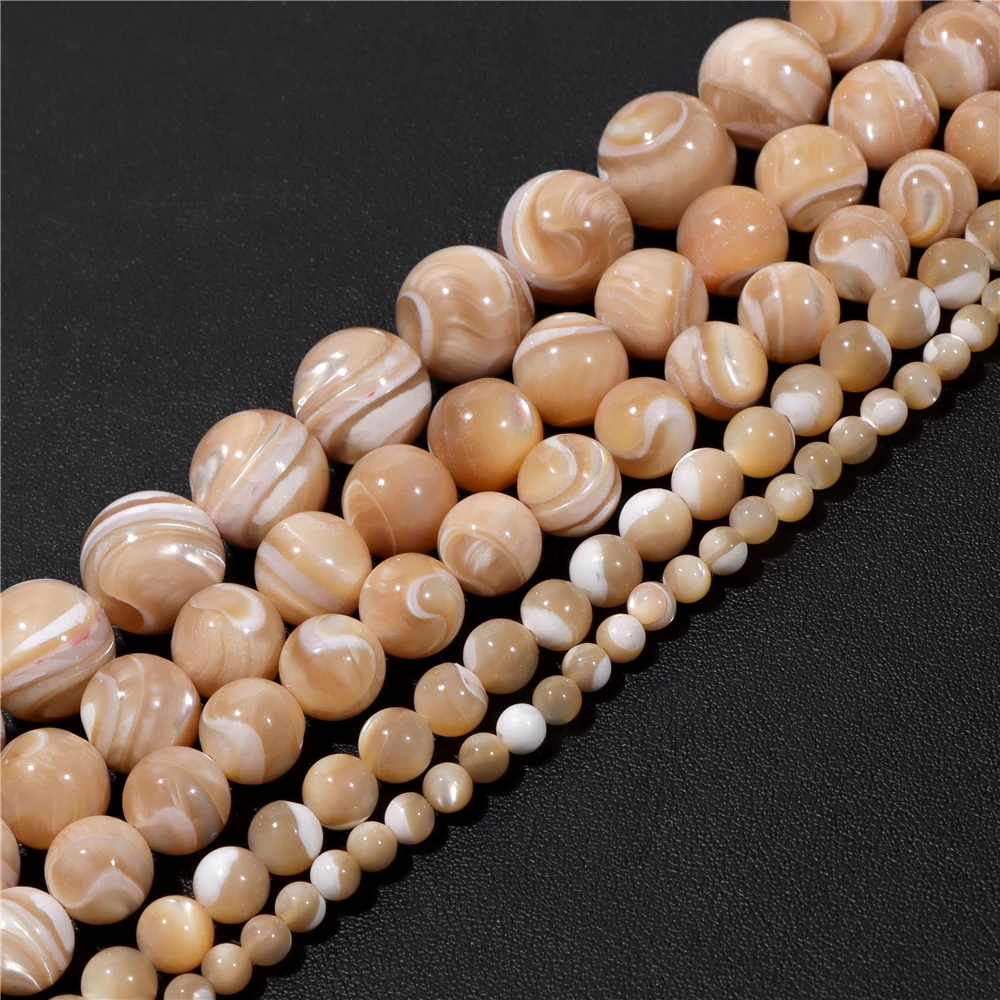 Natural Round Trochus Shell Bead 4 6 8 10 12mm Smooth Mother Of Pearl Seashell Beads For Summer Jewelry Making Necklace DIY 38CM