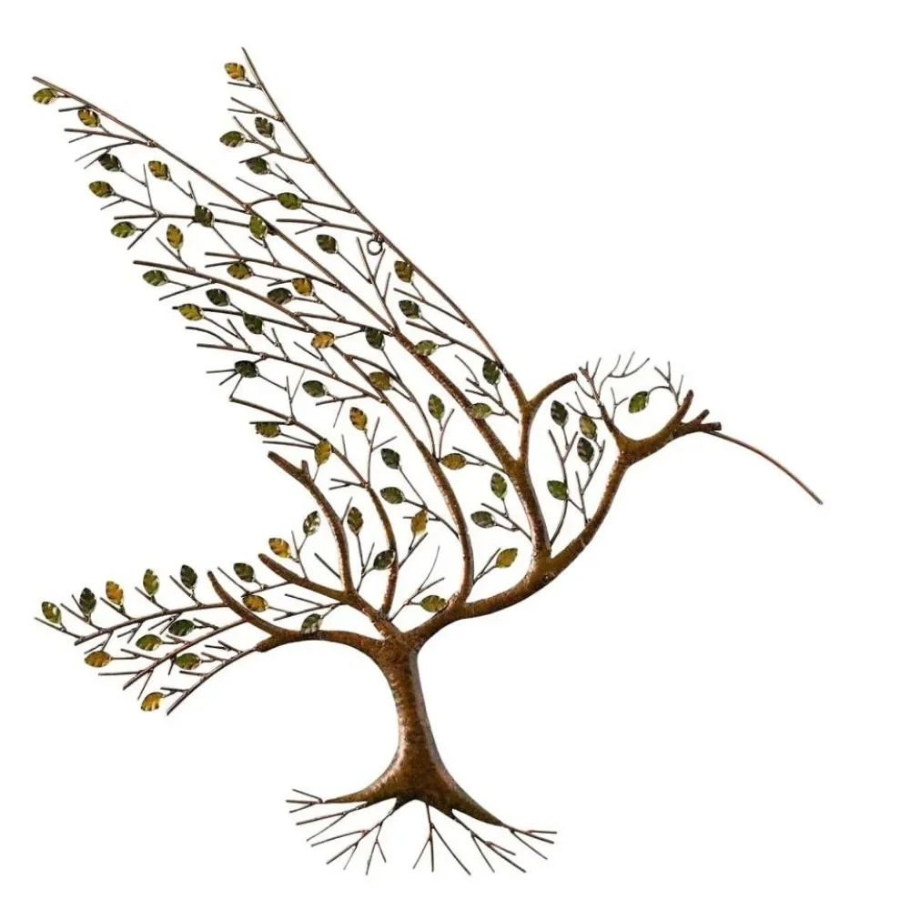 ديكور جدار معدني الطائر الطنان الحديد الاكريليك فرع شنقا زخرفة اليدوية الطبيعة مستوحاة ديكور حديقة المنزل الحرفية الفن