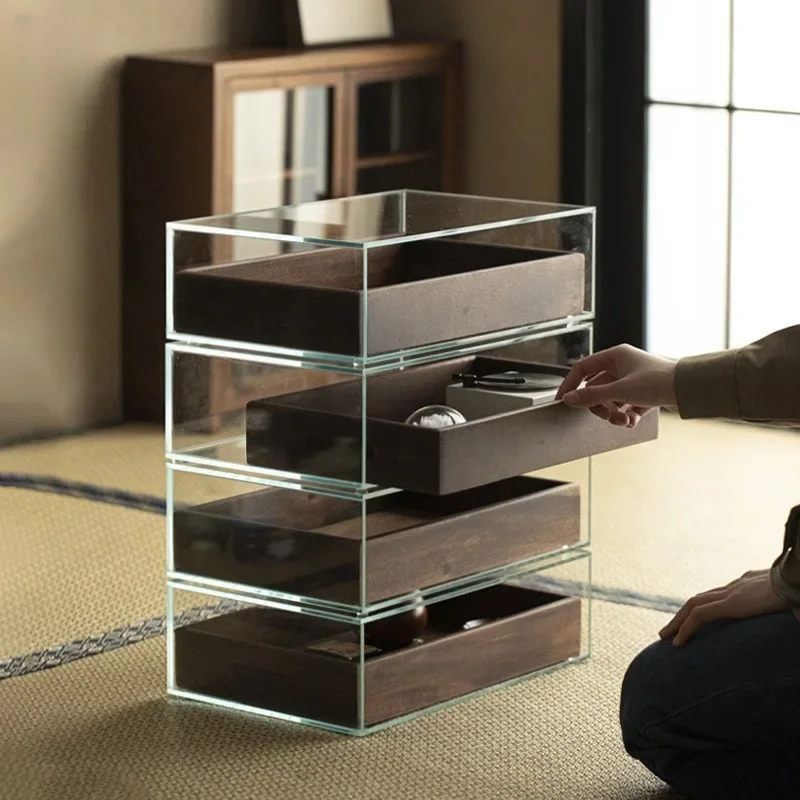 Black walnut tea set storage box, desktop dust-proof glass display cabinet, bracelet storage cabinet.