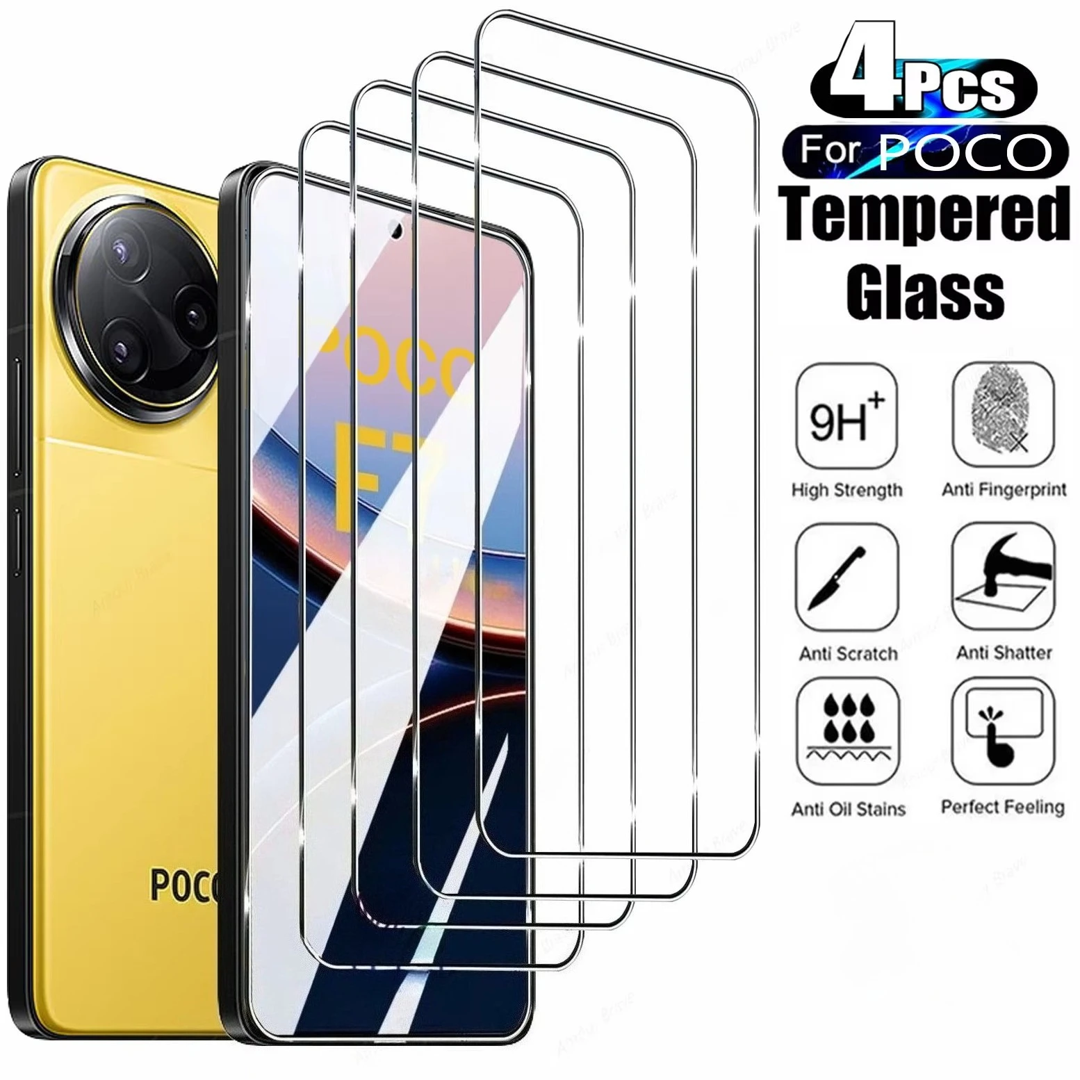 1-4Pcs Tempered Glass For Poco X8 Pro Screen Protectors For Poco F8 Ultra X7 Pro F7 M7 X6 F6 M6 X5 F5 F4 F3 M5S Protective Glass