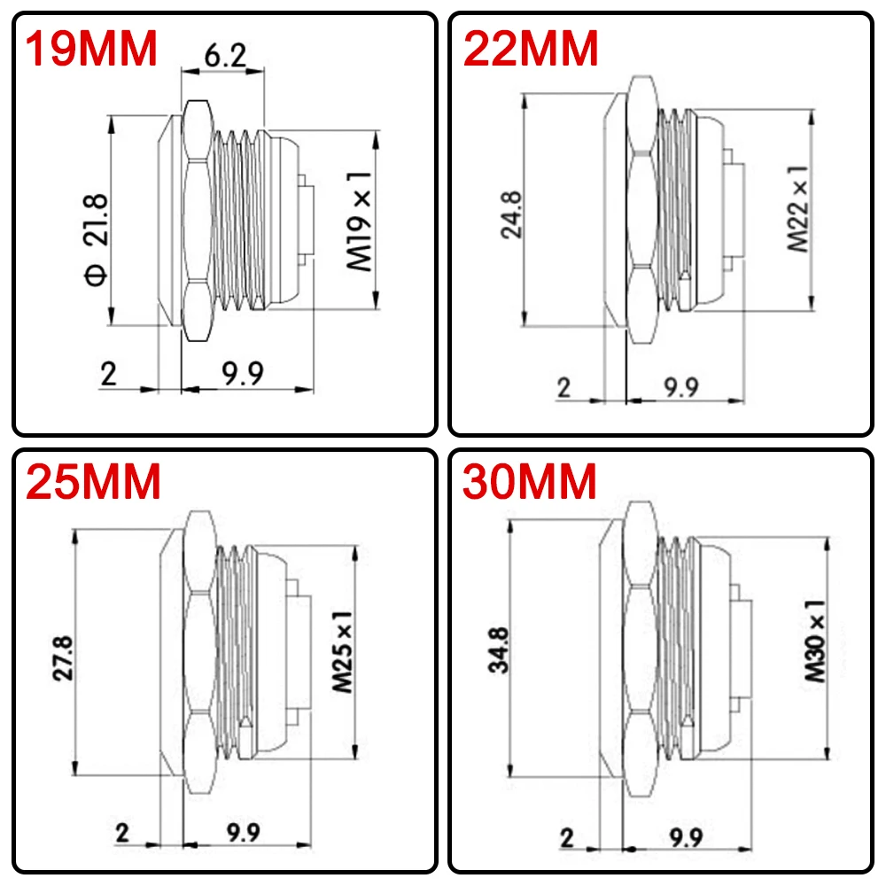 19/22/25/30MM Ultra Short Metal Push Button Switch with Wire Waterproof Momentary Self Reset Mini Pressure Switches 12V 24V 220V