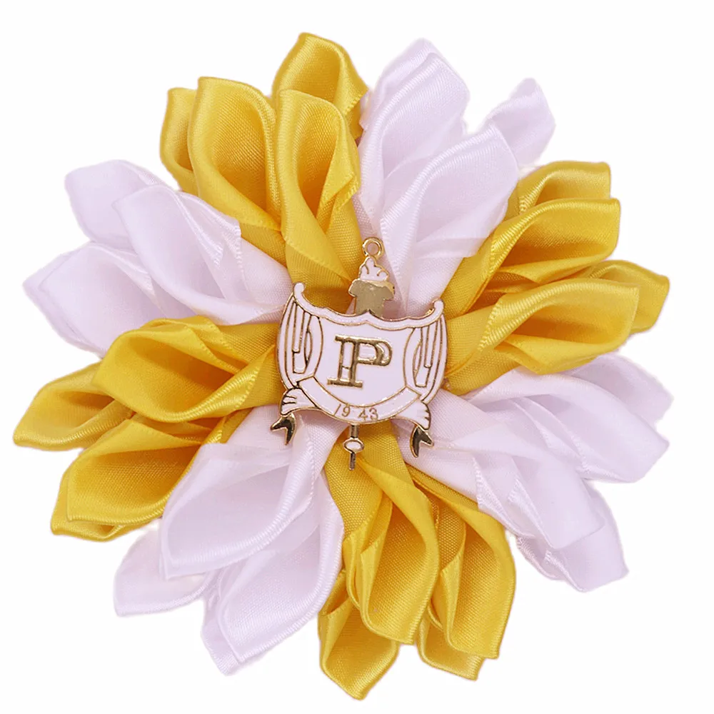 Satin Yellow White Ribbon Corsage Flower Group Rho 1943 SGR Philo Brooch Pin Jewelry Custom