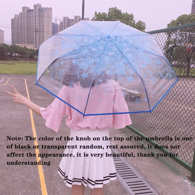 Transparent Cute Cherry Blossom Folding Umbrella Travel Portable Sunny Umbrella High-density Windshield Umbrella