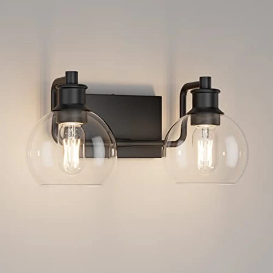 

2 Lights Industrial Bathroom Vanity Light Fixtures Over Mirror Vintage Vanity Lights with Globe Clear Glass Farmhouse Wall Scon