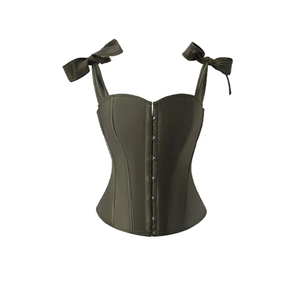 Corset de Lingerie Feminino de Cetim Cor Sólida Sem Alças com Alça Dupla e Amarração Frontal Ajustável, Bustiê Modelador Feminino com Barbatanas