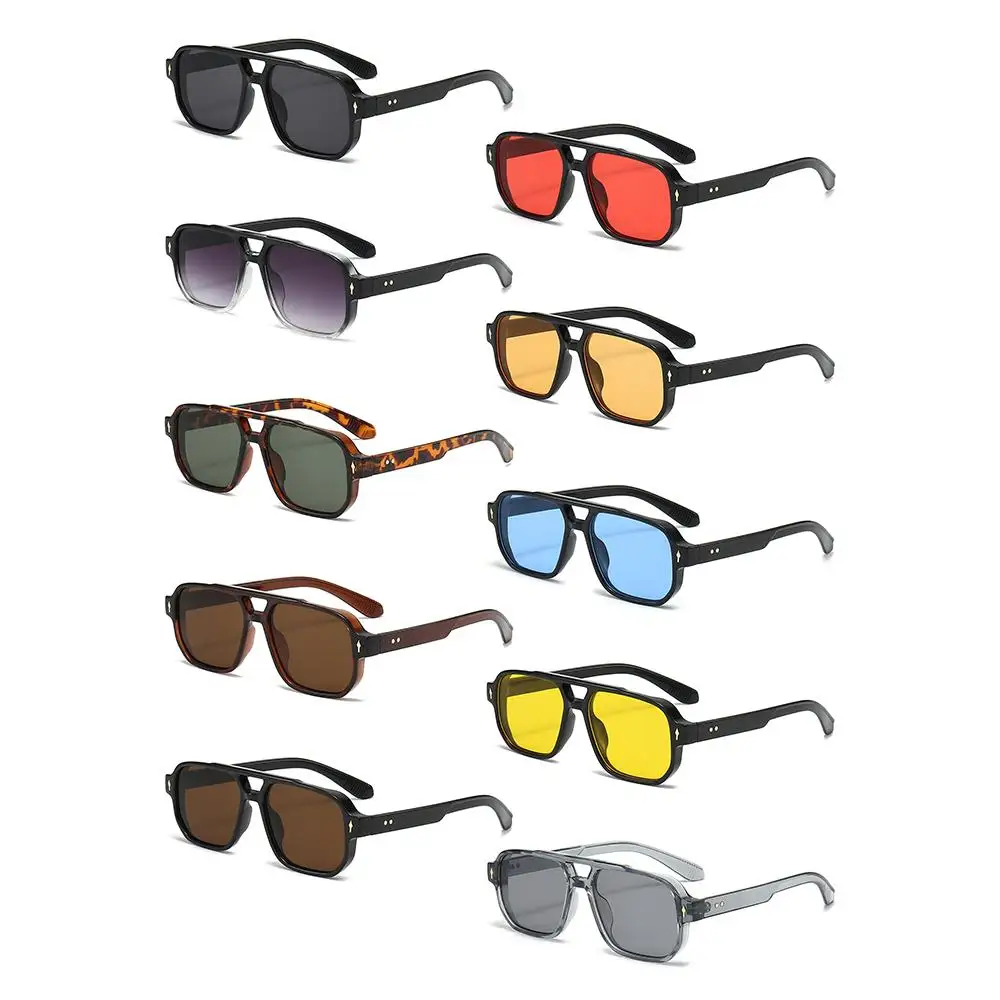 

Retro Men's Sunglasses Square Double Bridge Rivets Sun Glasses UV400 Protection Driving Business Sunglasses for Women Men