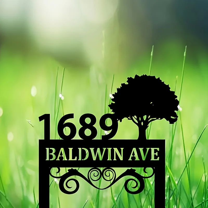 

Custom Tree Silhouette Metal Address Sign Personalized for Outdoor Decor Easy Install Waterproof Multipurpose English Text