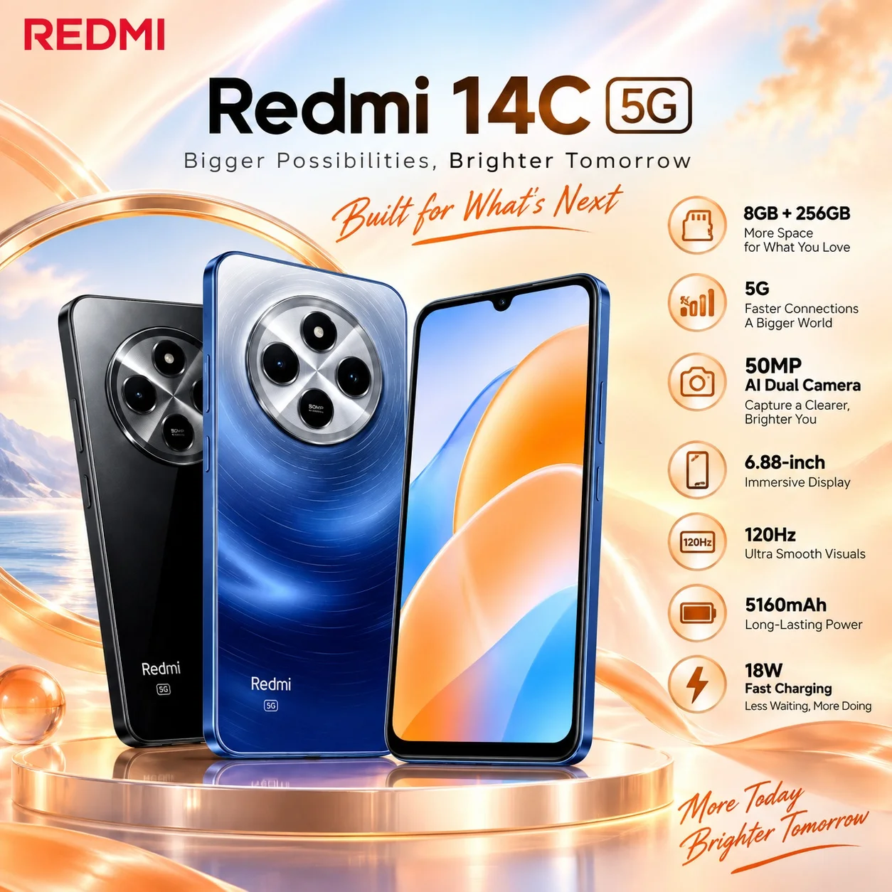 Redmi 14C 5G: Snapdragon 4 Gen 2, 6.88-inch 120Hz display, 50MP camera, 5160mAh battery, 18W charging and up to 1TB expansion!