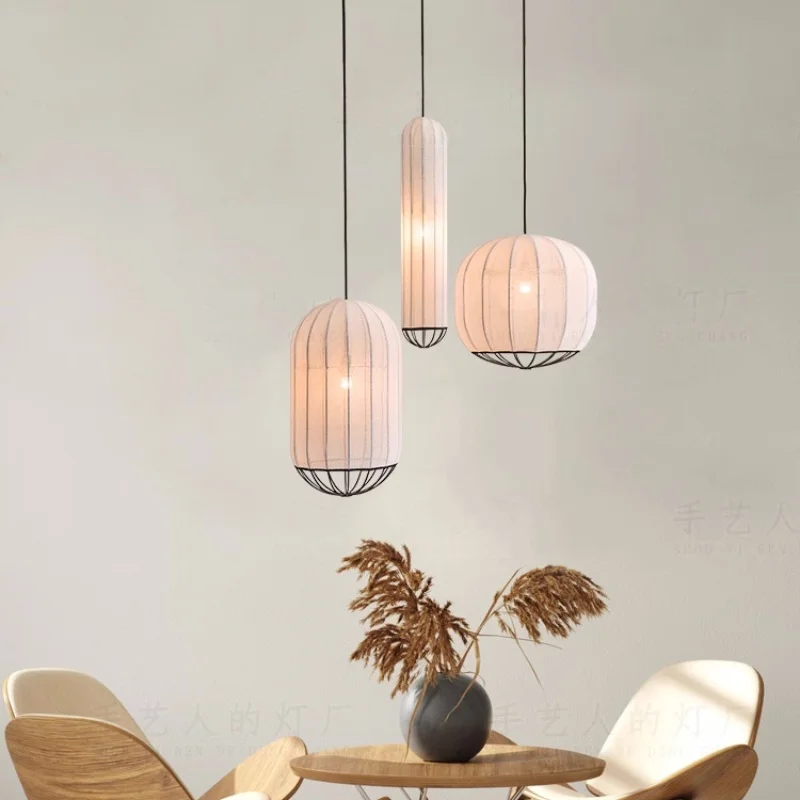 Nordic Fabric E27 Led Pendant Light Minimalism Wabi sabi Luminarias Hanging Lamp Bar Droplight Bedroom Suspend Lamp Fixtures