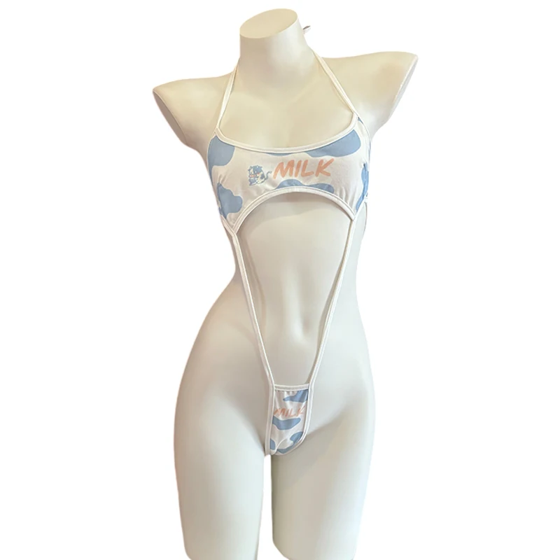 

SENMHS Сексуальный слитный купальник с аниме-принтом в стиле милой коровы, с бандажными завязками и открытой спиной, для отпуска на острове