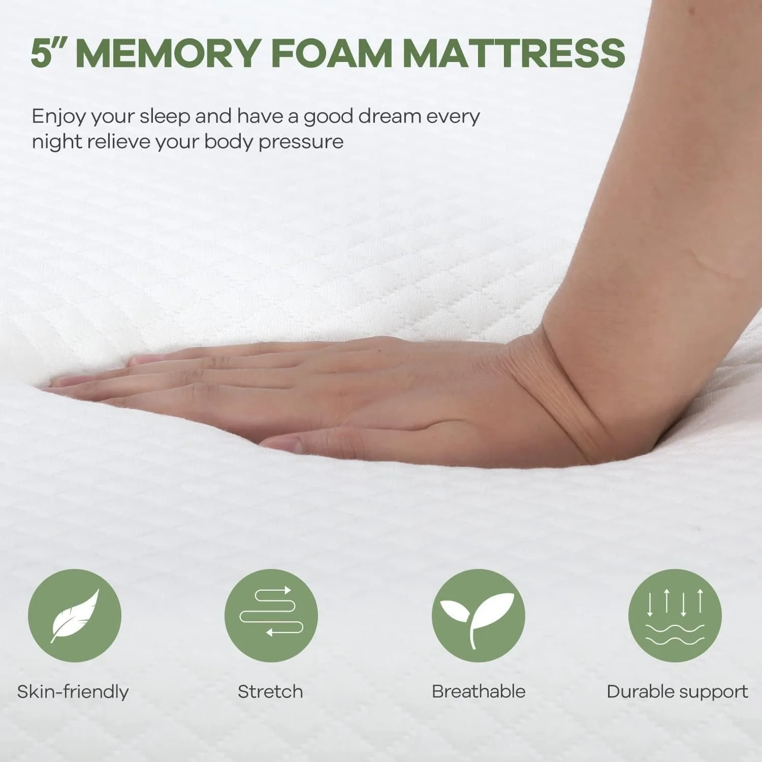 5-inch Queen Gel Memory Foam Matras Drukverlichtend, Verkoelend Gel Foam, CertiPUR-US Gecertificeerd, Bed-in-a-Box, Wit