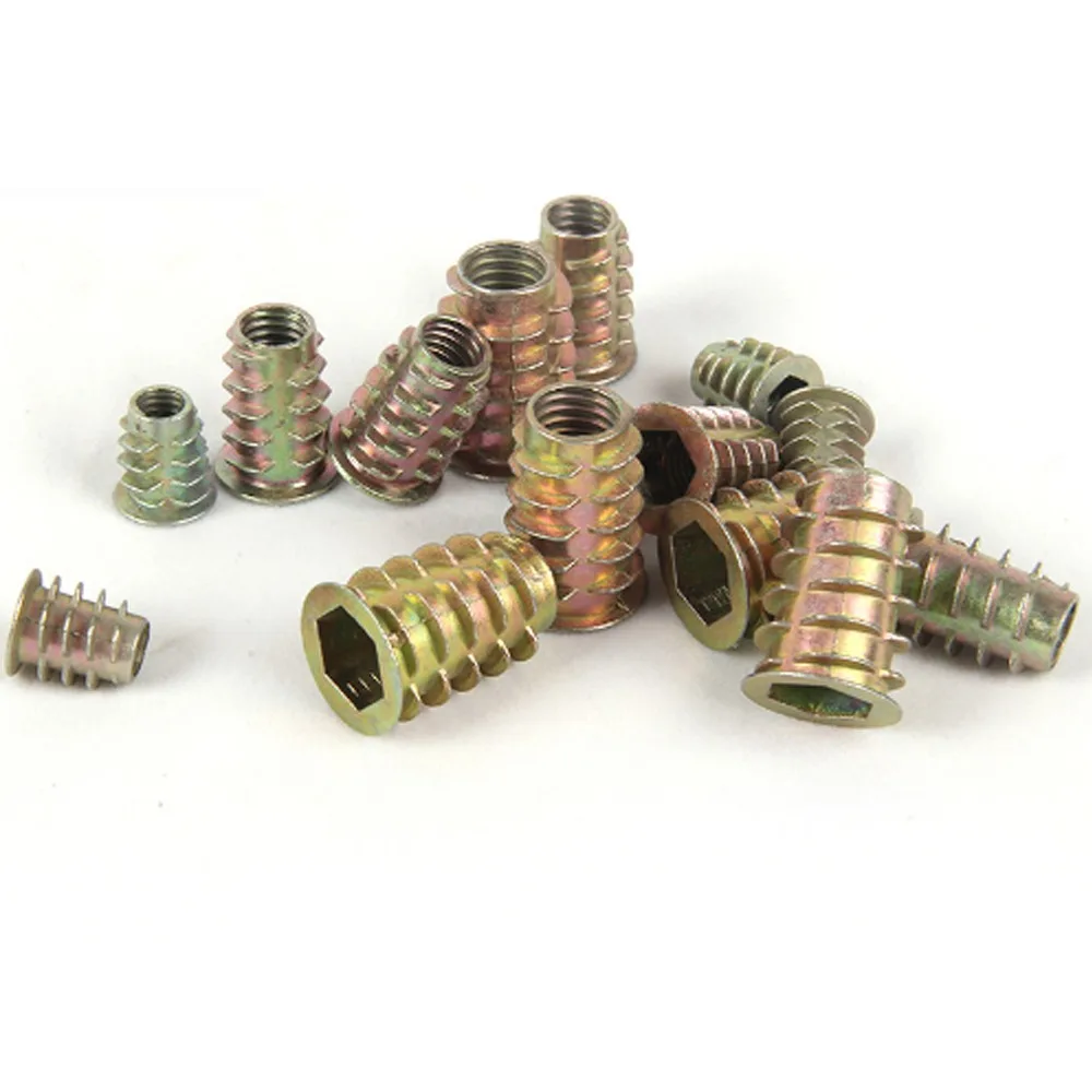 50/100 Stück Flansch-Möbelmuttern aus Zinklegierung mit Gewinde, Sechskant-Antriebskopf, Möbeleinsatz, Muttern-Set M4, M5, M6, M8, M10, für die Holzbearbeitung