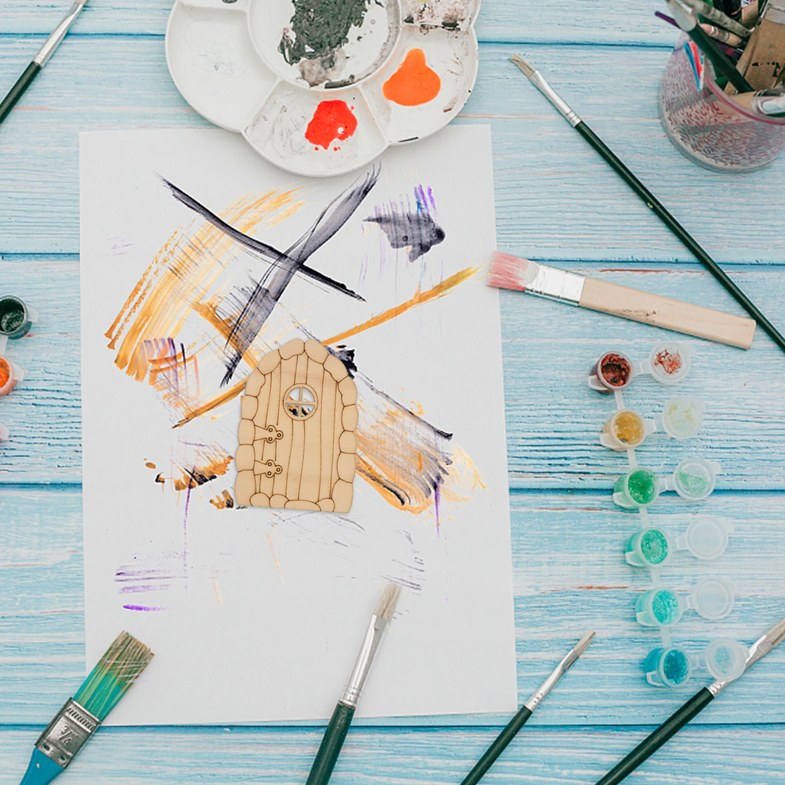 

48 Pcs Wooden Garden Door Decorations Unpainted DIY Craft Fairy House Chips Kids Room Ornaments Safe Durable Material Oil Brush