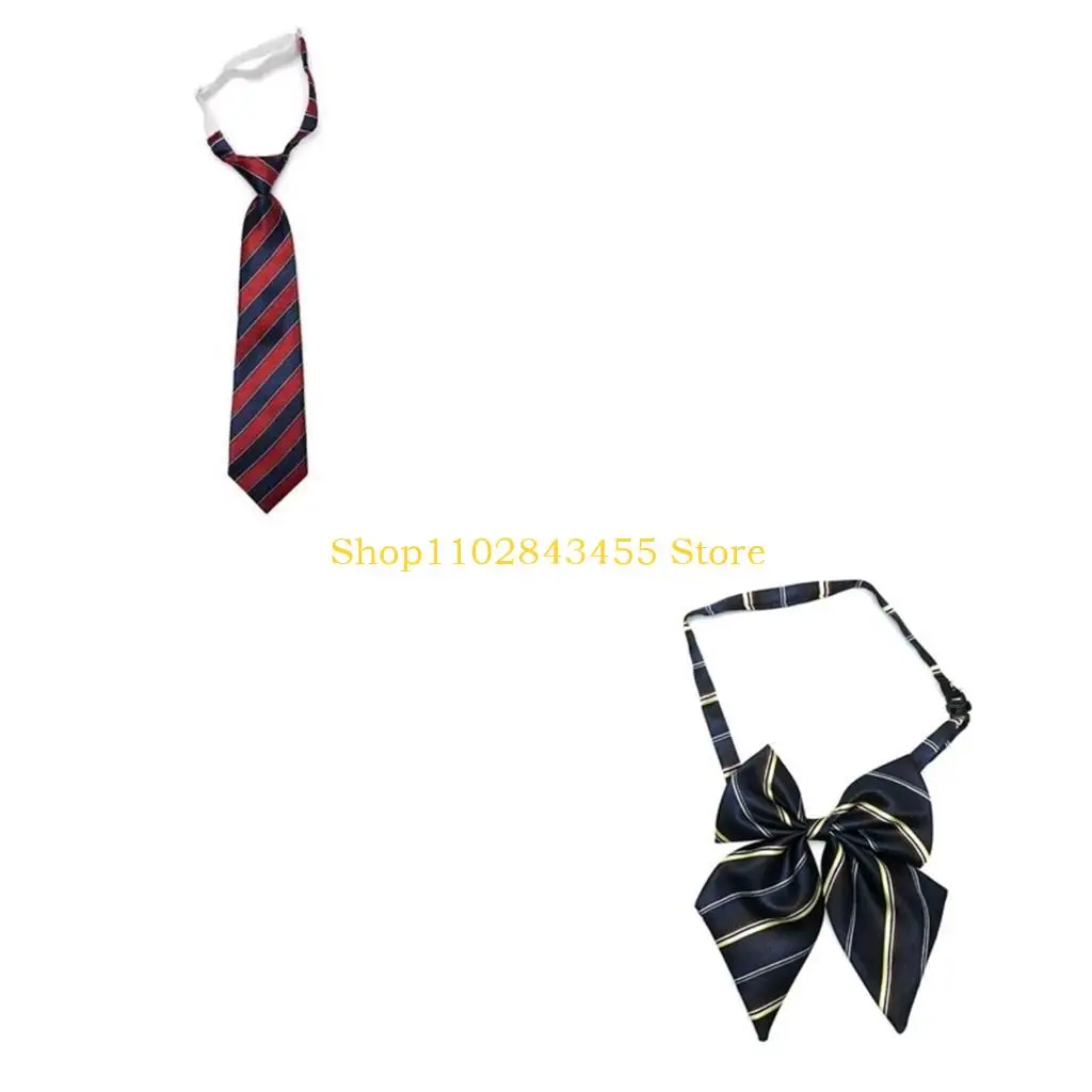49MC Kid Striped Tie for School Graduation Boy Neckties Bow Tie for Kid Pre-tied Ties For Boy Pre-tied Neckties Uniform Tie