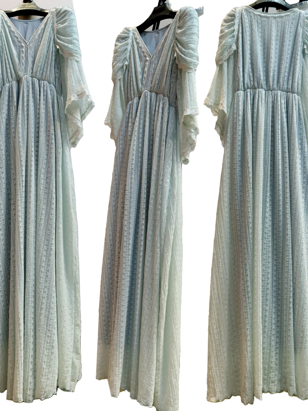 TIYIHAILEY فستان نسائي عتيق للربيع والصيف من الدانتيل مع بطانة وأكمام مضيئة وطول يصل إلى الأرض للسيدات فضفاض على شكل حرف a أزرق على شكل حرف v