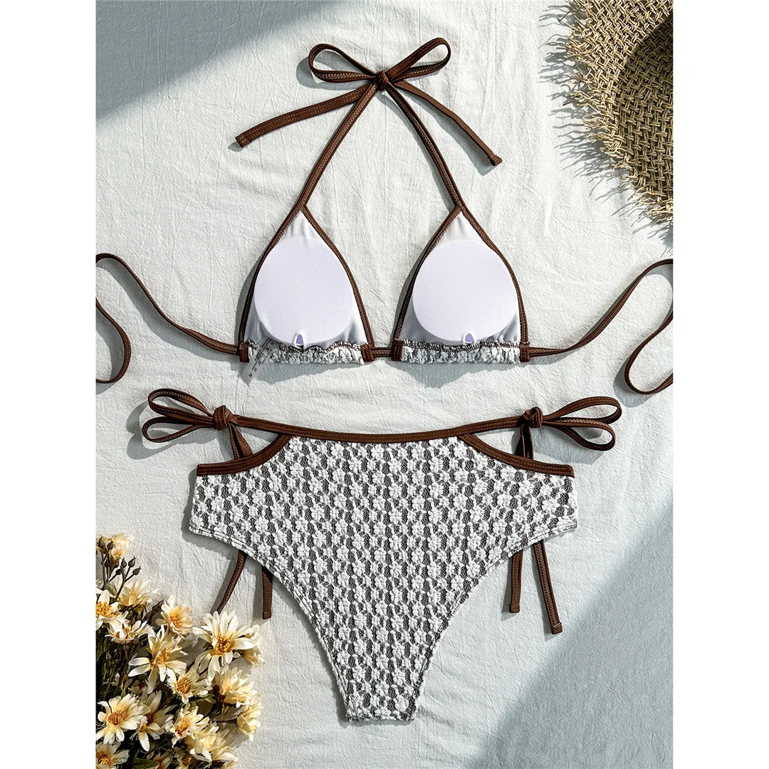 Sexy bedruckter Neckholder-Bikini mit hoher Taille, Damen-Badeanzug, zweiteiliges Bikini-Set, gepolsterter Badeanzug, Badebekleidung, Schwimmanzug V8481 – Detail 4