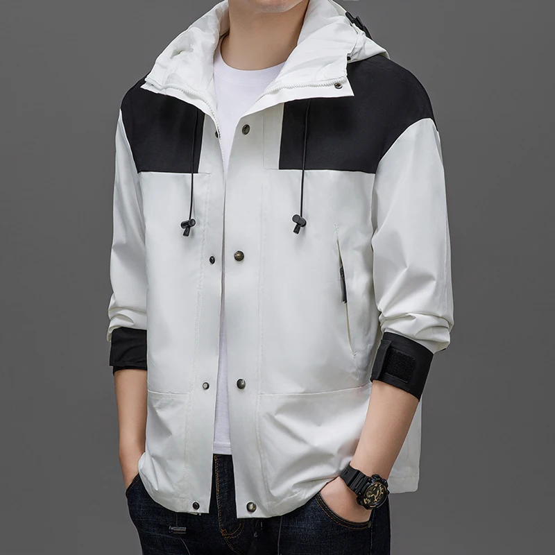 Stylish Men Leisure Hooded Jackets White Beige Khaki Black Green Pink Cosy Coat Male Daily Outerwear Spring Autumn Clothes 2024