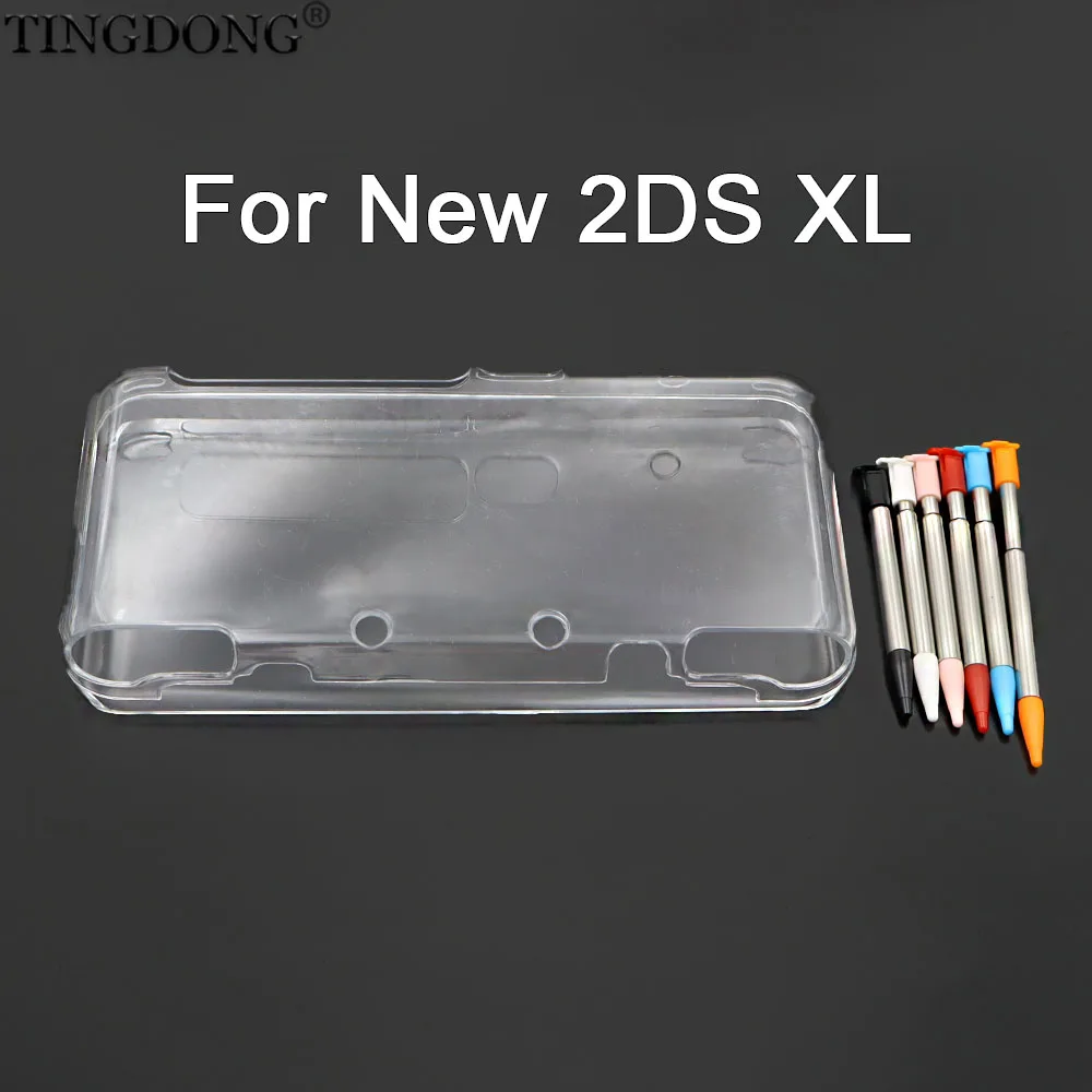 1Set For New 2DS XL Plastic Clear Crystal Protective Hard Shell+Six-color touch screen pen