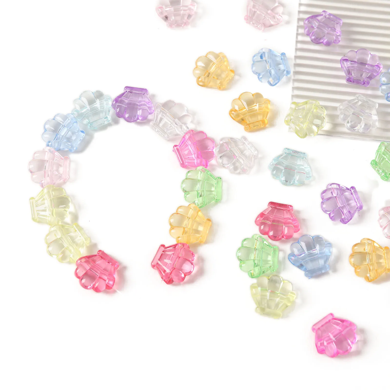 

Imitation Jelly Style Acrylic Bead Valentine Sweet Dopamine Color Love Heart/Bowknot/Shell Shape for Bracelet DIY Jewelry Making