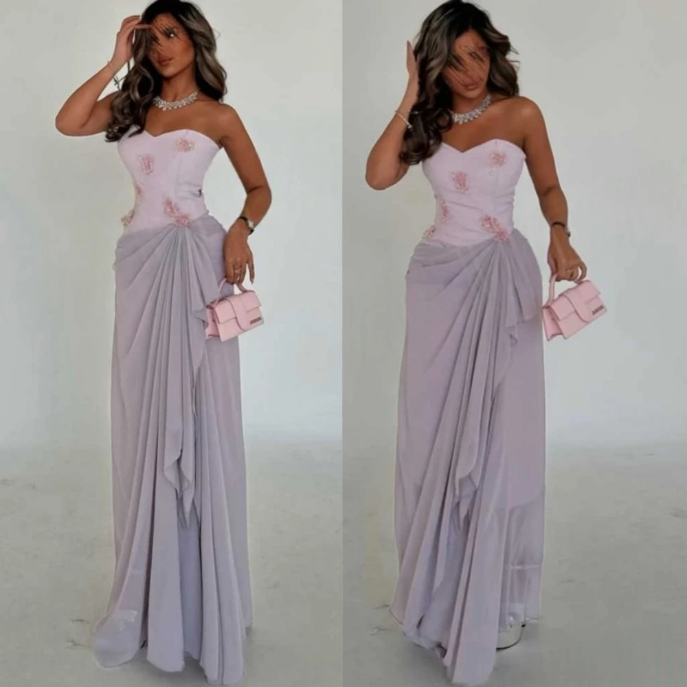 

Customized Simple Chiffon Evening Dress Exquisite Flowers Sweetheart Prom Dresses Temperament Sleeveless Special Occasion Gowns