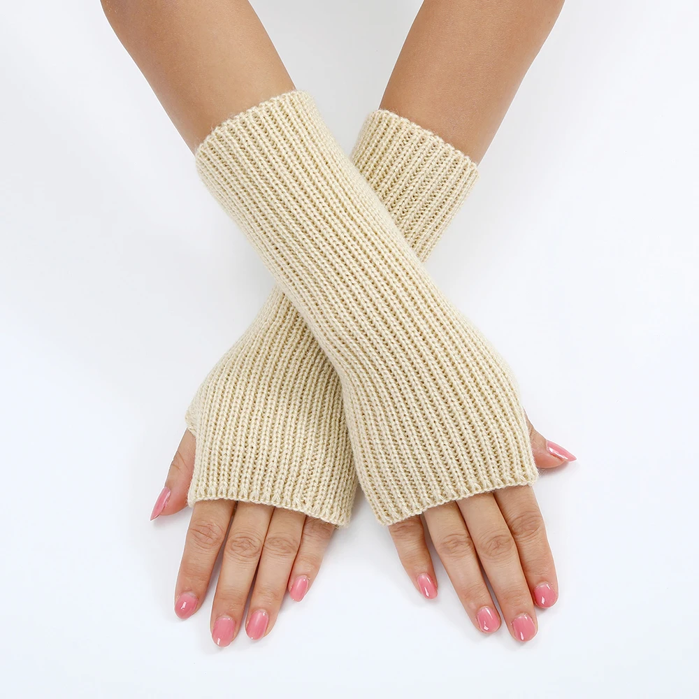 Guantes de medio dedo para mujer, calentador de brazo suave de Color sólido, guantes sin dedos de punto para estudiantes, pantalla táctil, Mangas de brazo gruesas, mitones